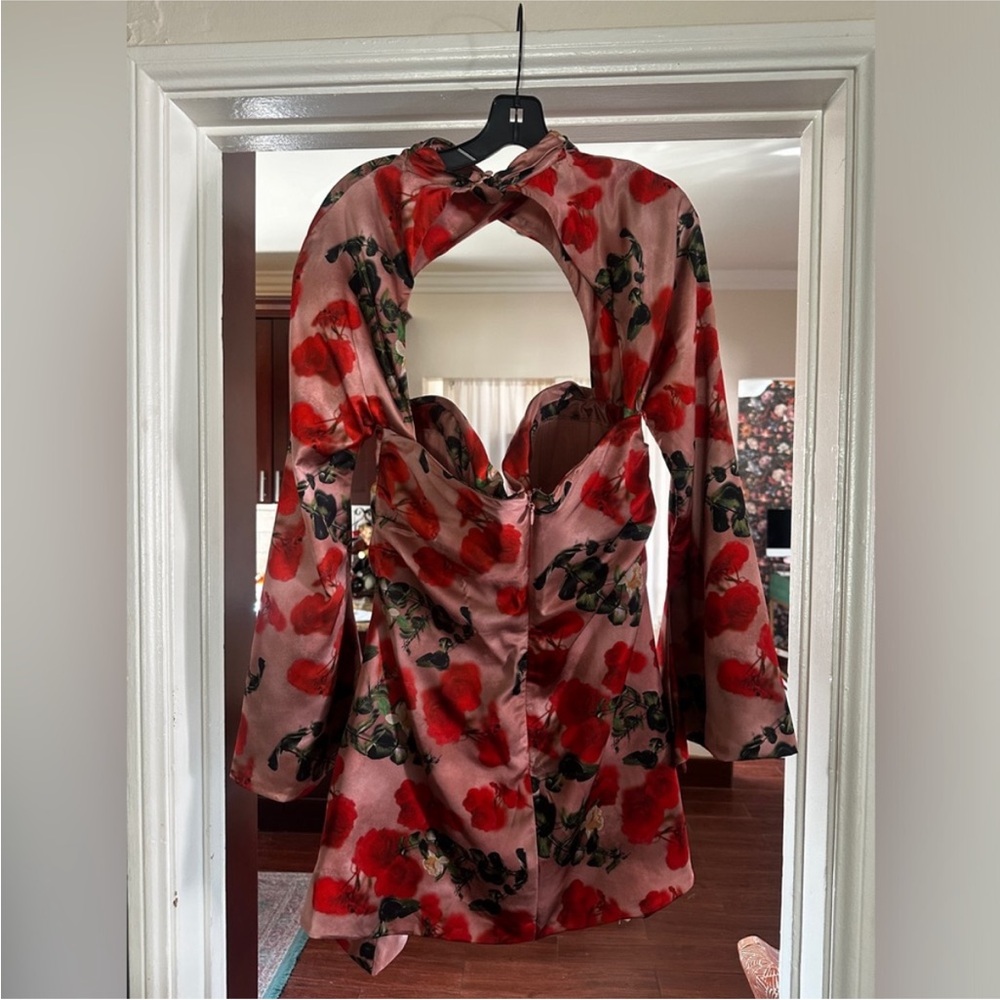 House of CB Pink and Red Floral Cutout Mini Dress Toira - Picture 5 of 5